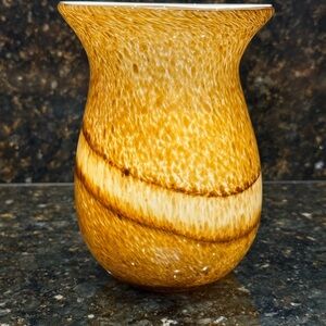 Amber Hand Blown Art Glass Vase Murano Style Swirl
